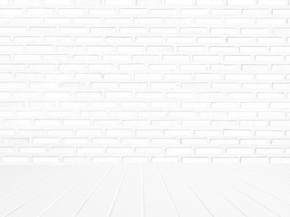interior of white brick wall with white wooden floor.