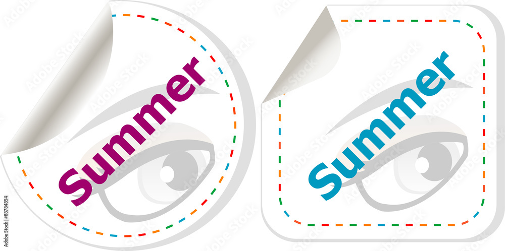 Poster word summer concept on button. banner, web button or message for online web site, presentation or ap