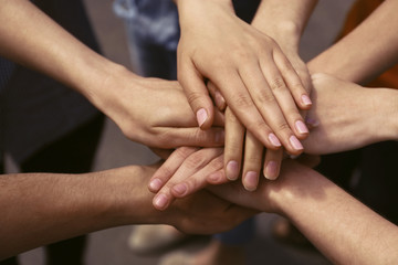 United hands close-up