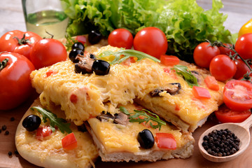 Delicious homemade pizza on table close-up