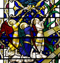 Angels blowing on a trumpet (stained glass)