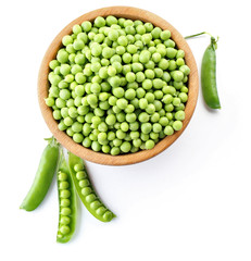 Fresh green peas in bowl isolated on white
