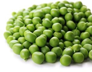 Heap of fresh green peas isolated on white