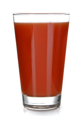 Glass of tomato juice isolated on white