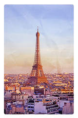 Eiffel tower. Photo in retro style. Paper texture.