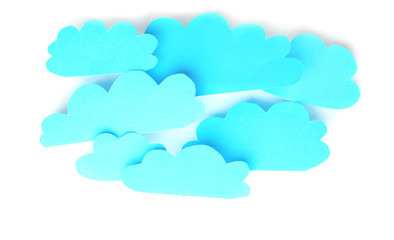 Blue paper clouds, isolated on white. Cloud computing concept.