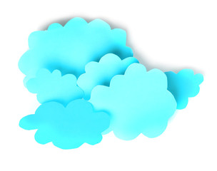 Blue paper clouds, isolated on white. Cloud computing concept.