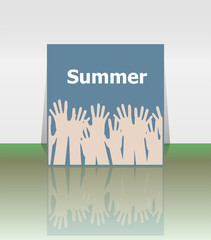 word summer and people hands, holiday concept, icon design