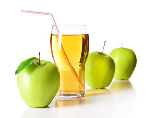 Glass of apple juice isolated on white