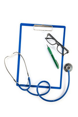 Medical insurance and healthcare concept,  clipboard glasses and