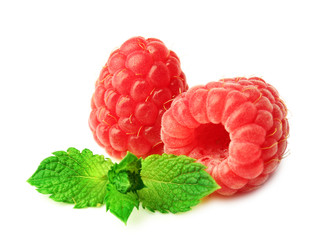 Fresh red raspberries isolated on white