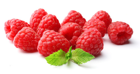 Fresh red raspberries isolated on white