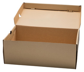 Open cardboard box  isolated on white. No shadow.