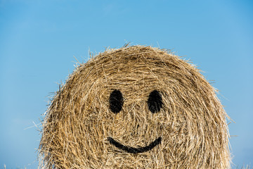 Smile. Smiling hay bales with blue sky.