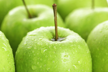 Ripe green apples close up