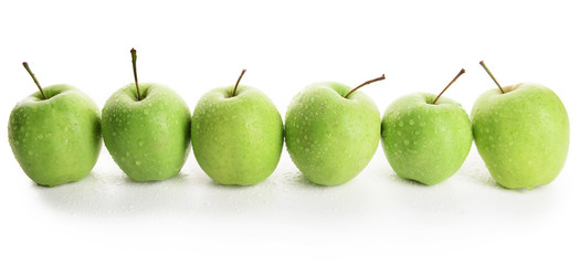 Ripe green apples isolated on white