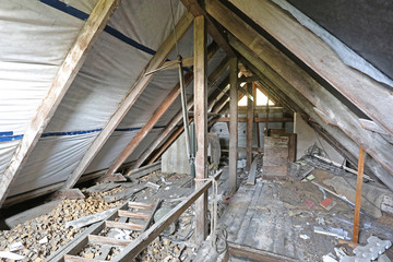 interior of old messy attic - obrazy, fototapety, plakaty
