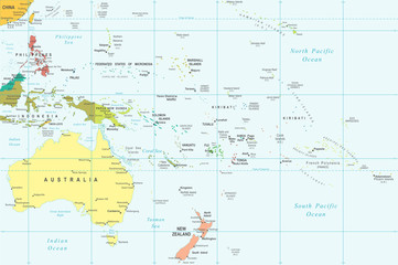 Australia and Oceania map - highly detailed vector illustration.