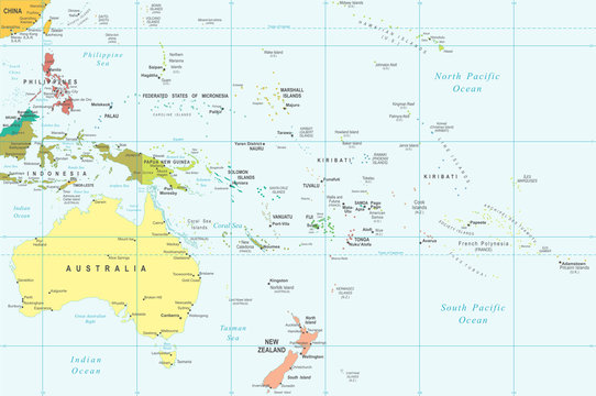 Australia and Oceania map - highly detailed vector illustration.