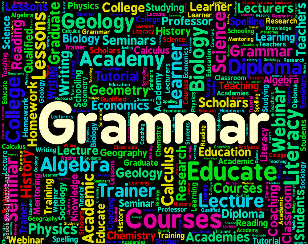 Poster grammar word indicates rules of language and foreign
