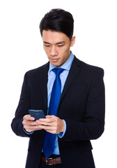 Asian young businessman use of the tablet pc