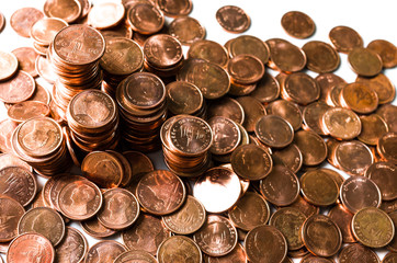 銅貨のコインの集まり タイバーツ/サタン