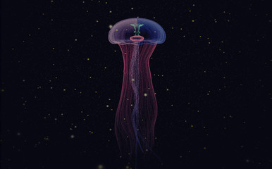 Jellyfish and Universe 3D Illustration