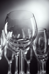 Empty wine glasses on gray background