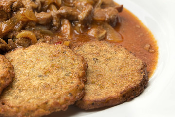 Potato pancakes with meat mixture