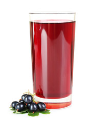 Glass of fresh blackcurrant juice isolated on white