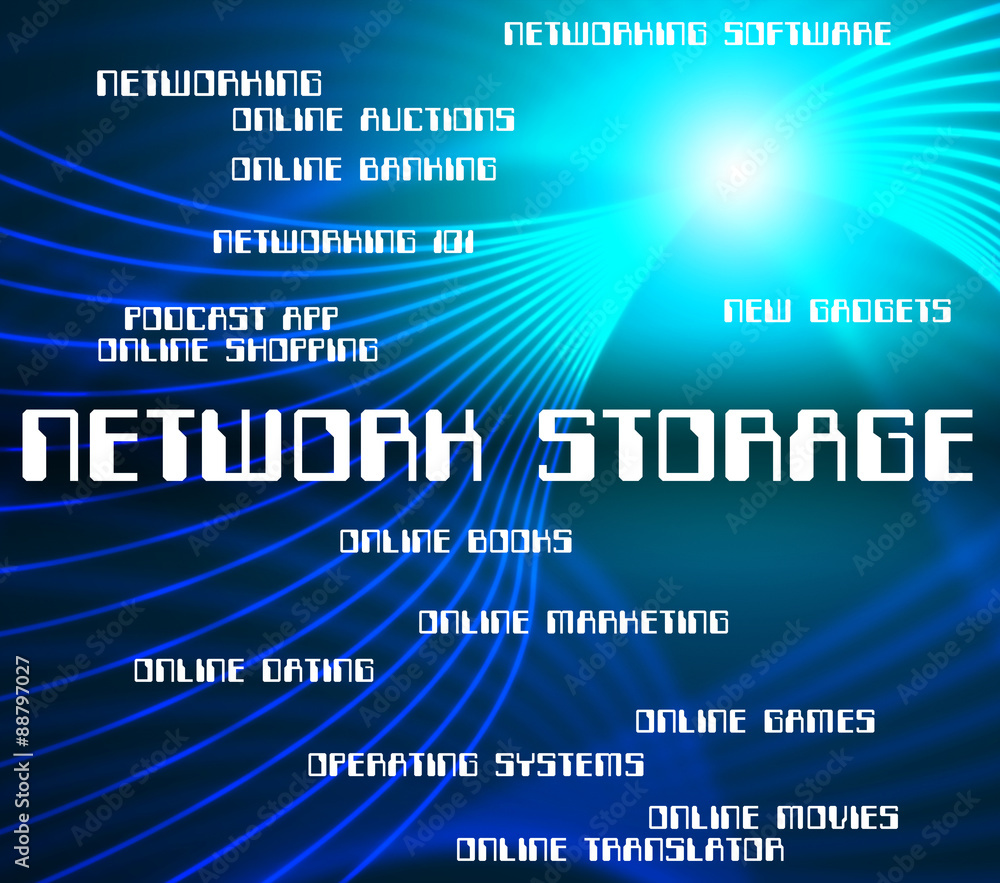 Poster network storage represents global communications and computers