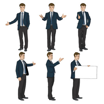 Eine realistische Comicfigur in sechs unterschiedlichen Posen.