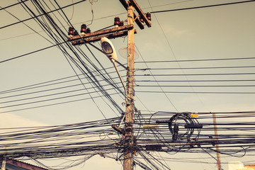 Messy electric cables in Phuket,Thailand. Asia