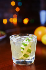 glass of delicious alcoholic cocktails or lemonade with ice and