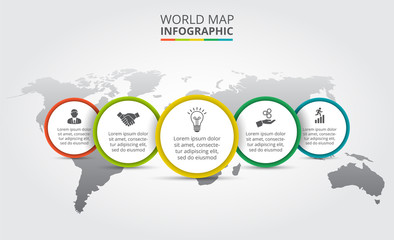 Vector world map with infographic elements.