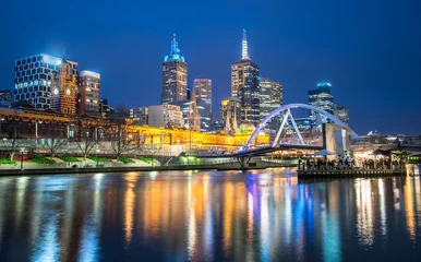 Stof per meter Melbourne cityscape at night. © boyloso