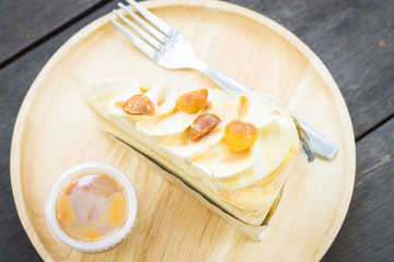 Caramel crape cake with macadamia
