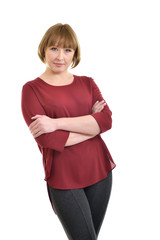 Portrait of a smiling attractive middle aged caucasian woman iso