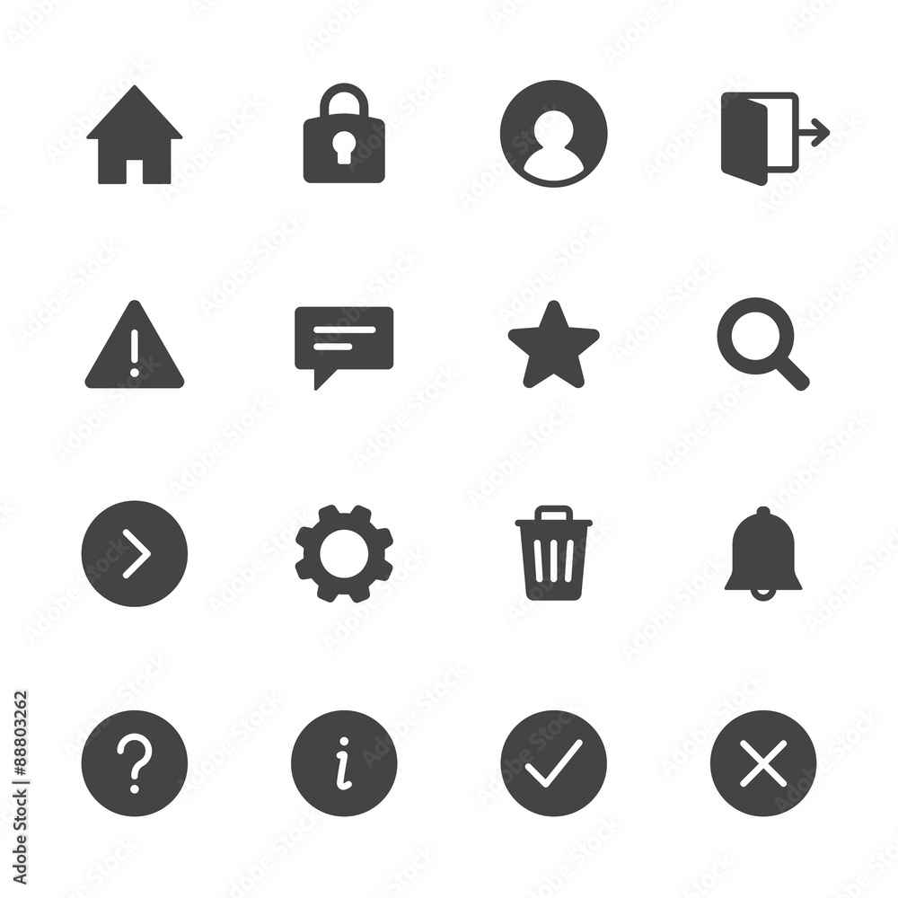 Wall mural basic interface icons