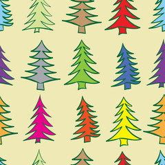 Seamless multi-colored fir-trees