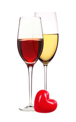 Wineglasses with white and red wine isolated on white