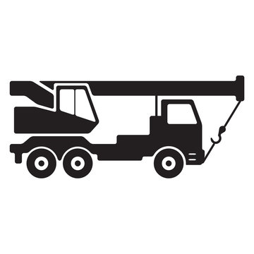 Truck crane. Black silhouette. Construction icon.