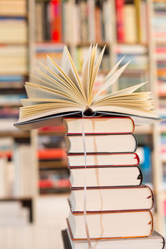 Roman auf B&uuml;cherstapel_Hochformat