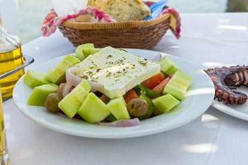 Plate of Greek salad with feta cheese