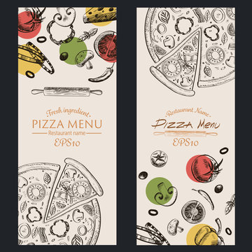 Pizza Food Menu Cafe  Brochure. Drawing Template.