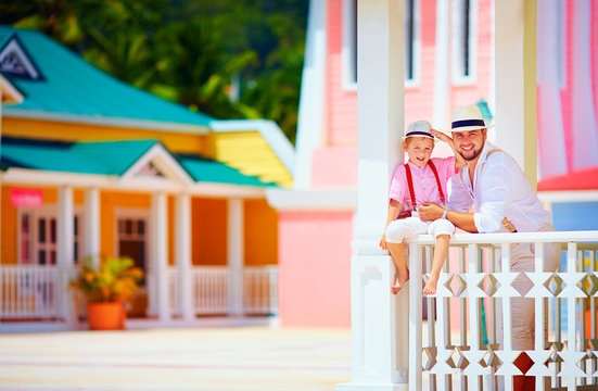 portrait of happy family on caribbean vacation