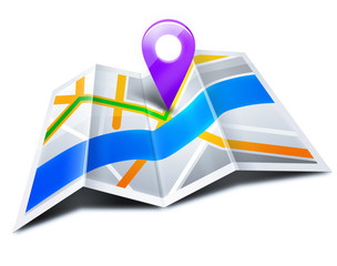 Nawigacja GPS z rozłożoną mapą  - obrazy, fototapety, plakaty