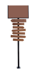 wooden arrow sign post or road signpost