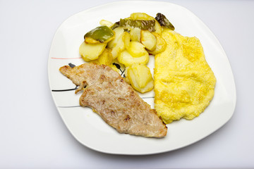 tortilla, jamón y patatas