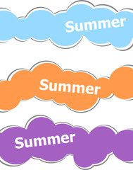 summer word on stickers set isolated on white, summer time concept